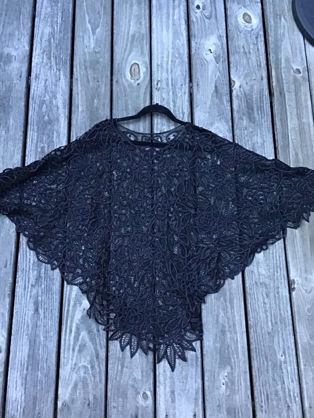 Vintage Soulmate Black Gothic Spiderweb Leaf 100% Silk Lace Poncho Scarf